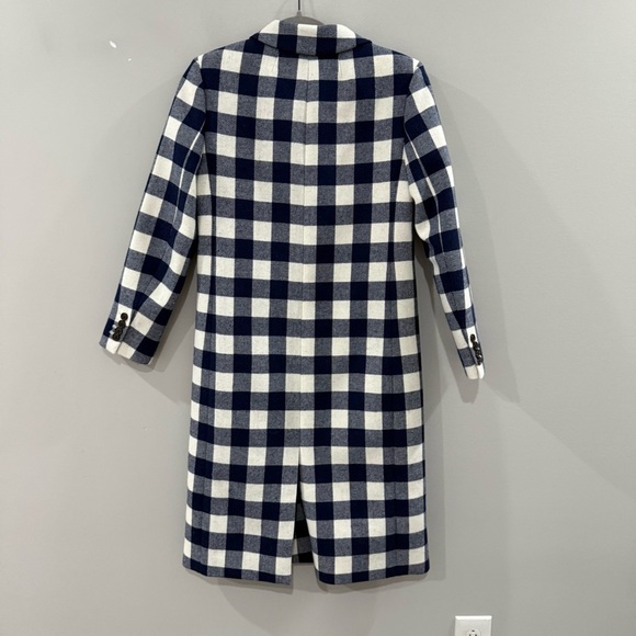 J Crew Coat Alfie Topcoat Boiled Wool in Buffalo Check Plaid Navy White - Picture 8 of 11